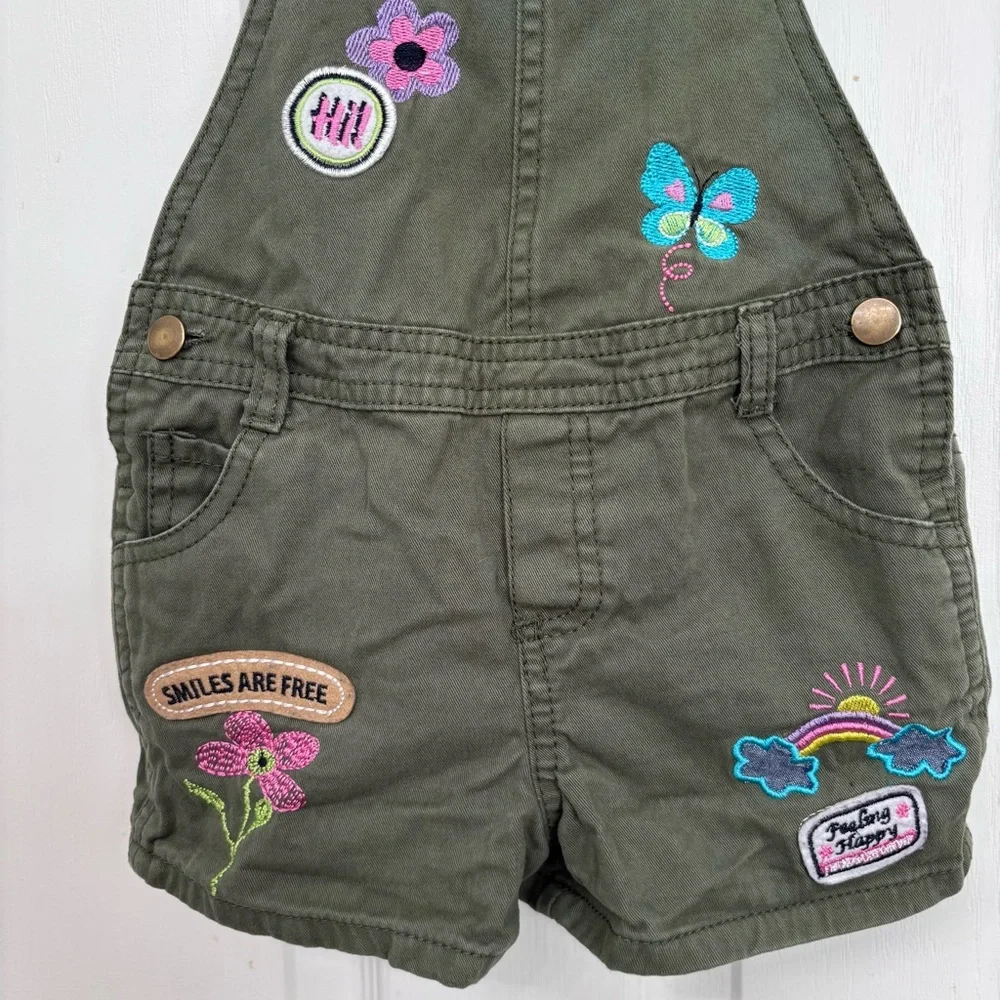 Embroidered Short Overalls | Girls 5 | Olive Green - Picture 4 of 7